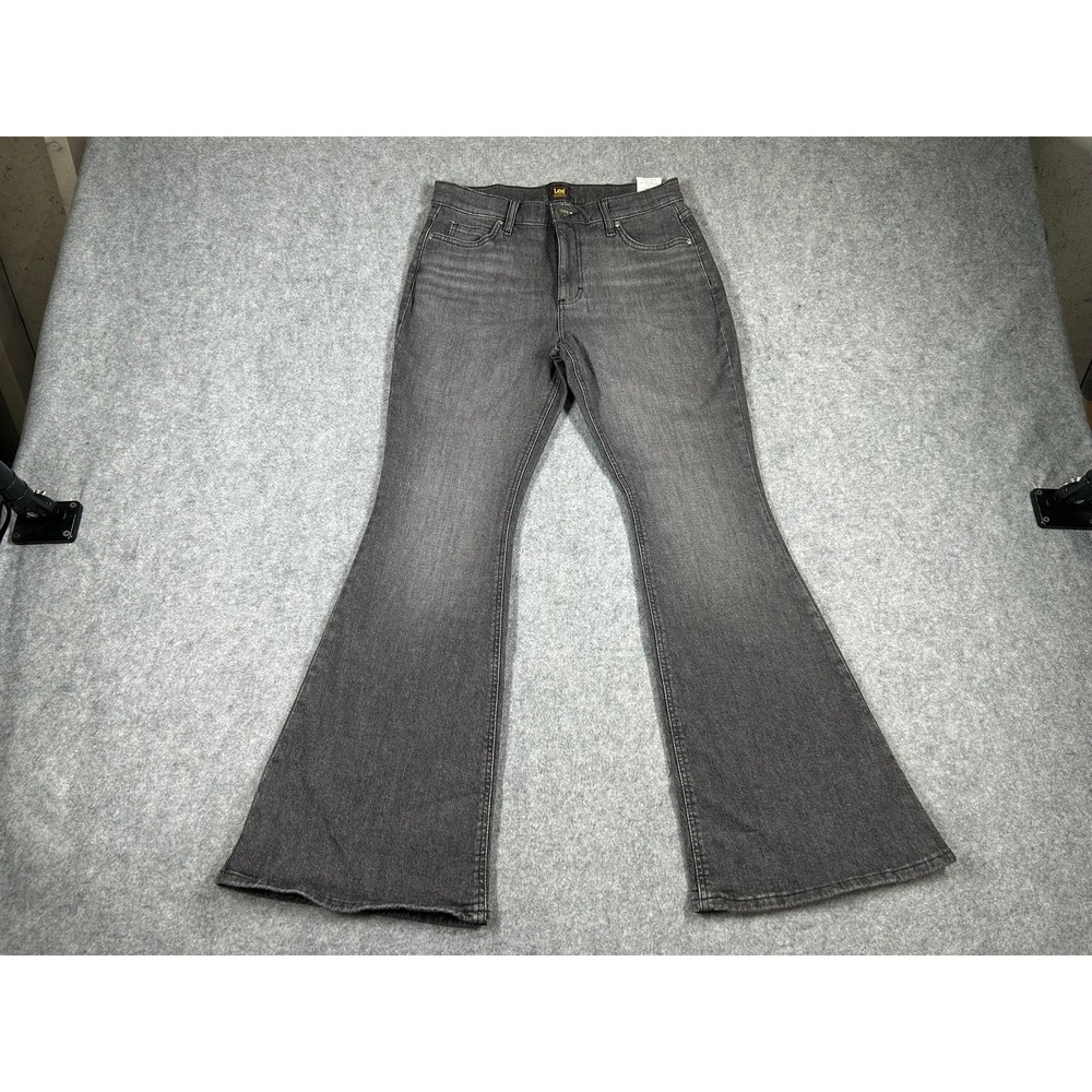 Lee Flare Jeans Womens 12M Gray High Rise Stretch Denim Bell Bottom
